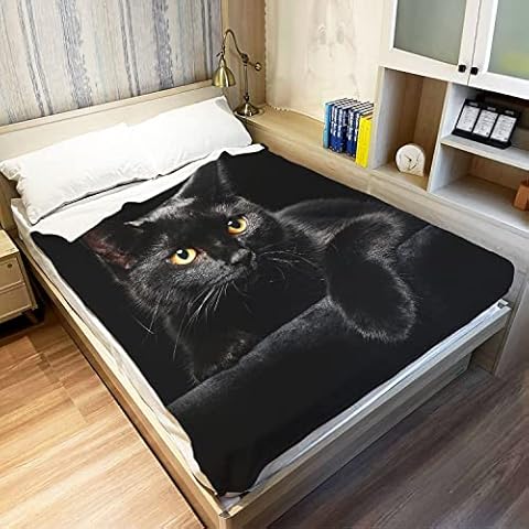 YISUMEI Black Cat Throw Blanket Modern Black Decorative Big Eyes Black Cat Fleece Blanket Soft Warm Cozy for Kids Adult Gifts 50"x60" Cover