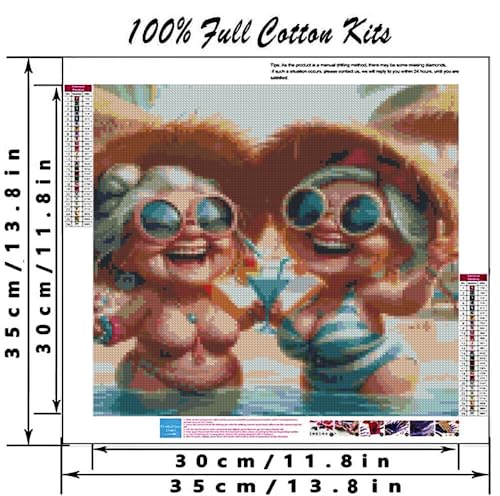 Image of Granny and Sandy Beach Stamping Cross Stitch Kits, Embroidery Starter Kit for Adult Beginners, 11CT Cross-Stitch Patterns Dimensions Kit Arts,Needlepoint Kit Crafts for Home Decor 13.7 x 13.7 inch