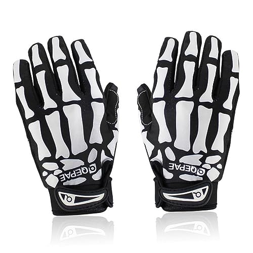 Beavorty Skeleton Pattern Full Finger Cycling Gloves Black White Durable Material Warm Lining for Biking Outdoor Sports and Cool Weather