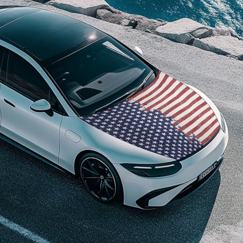Image of American Flag Pattern Car Hood Cover Weather-Resistant Automotive Hood Covers Washed Auto Hood Flag Universal Fit for SUV Pickup Trucks
