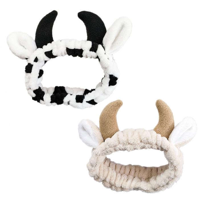 EUPSIIU 2 Pcs Ear Horn Headband, Animal Makeup Face Wash Hair Band, Makeup Headband, Facial Headpieces, Spa Hair Bands