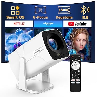 【Netflix App Available】TMY Projector with Built in Apps, 1080P Movie Projector with WiFi and Bluetooth, 270° Rotatable Outdoor Projector for Phone/PC/HDMI/USB (white)