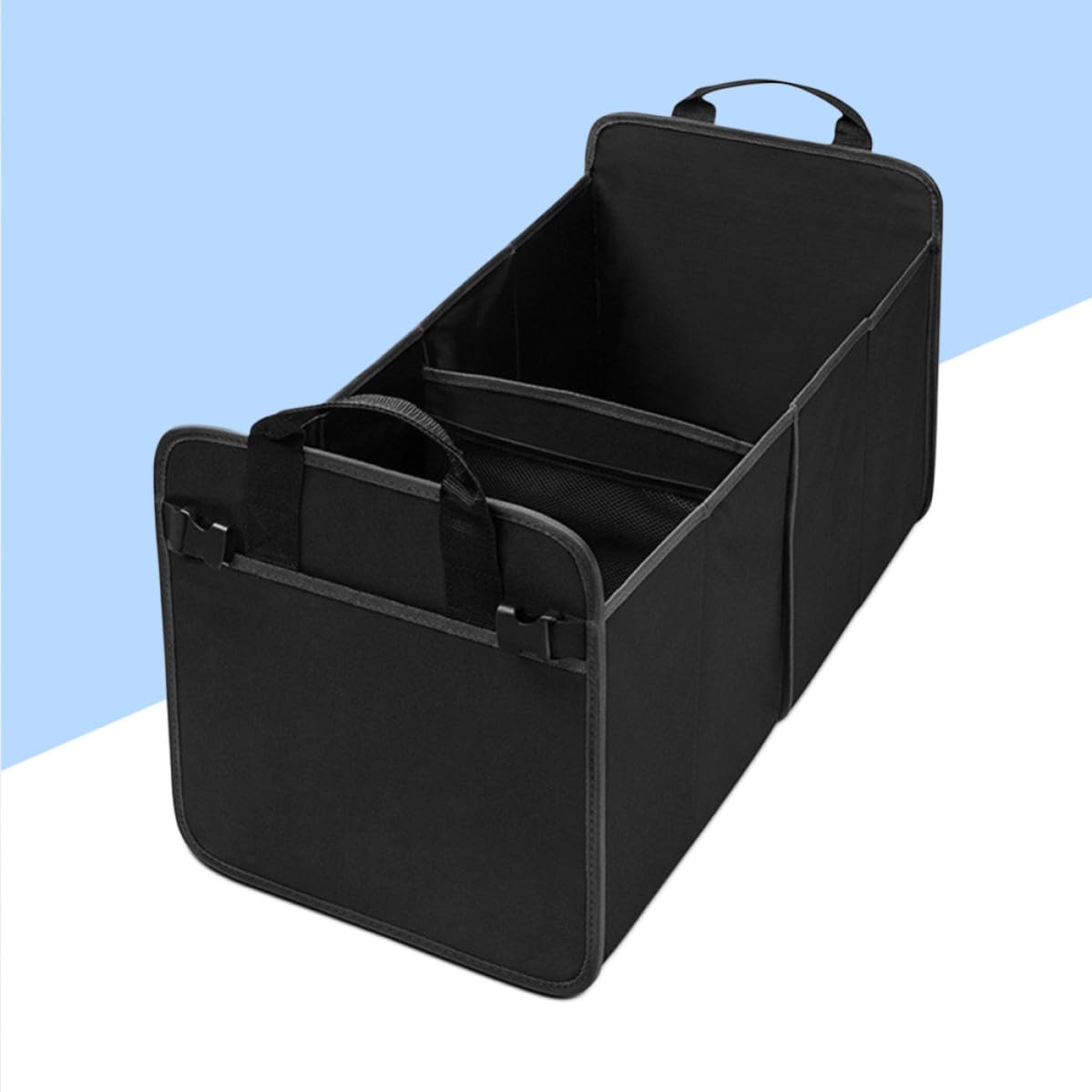 Kisangel Organisateur Grands Noir de Coffre de Voiture Oxford Tissu organiser Deux Compartiments Rangement Latéral en Filet et Équipements D'urgence et Courses la Maison