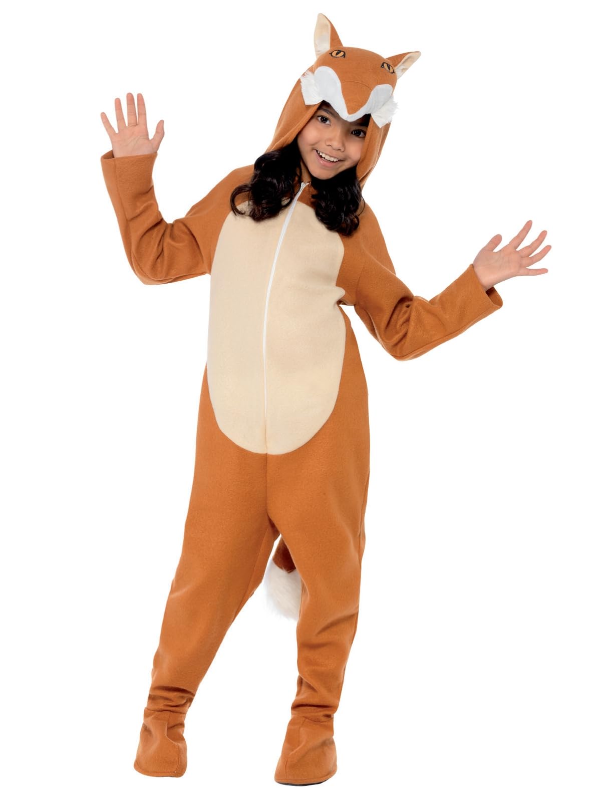 Smiffys Fox Costume, Orange with Hooded Jumpsuit & Tail, Children's Animal Fancy Dress, Animal Dress Up Costumes