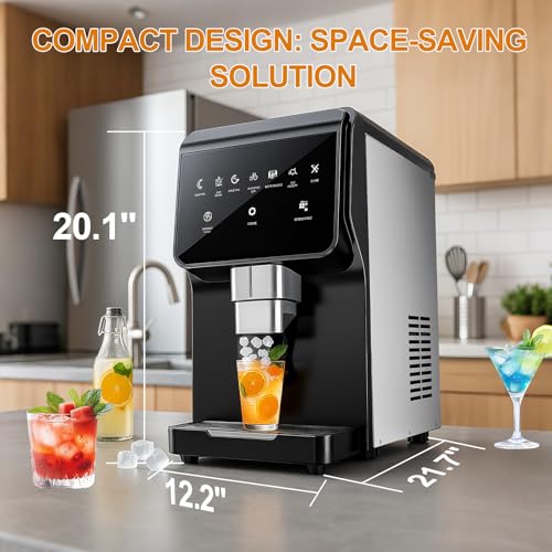 Image of Nugget Ice Maker Countertop, 50LBS /24H, 5LBS Storage, 2-in-1 Ice Maker & Water Dispenser, Soft Chewable Pellet Ice, Stainless Steel, Self-Cleaning for Home Kitchen Office Bar