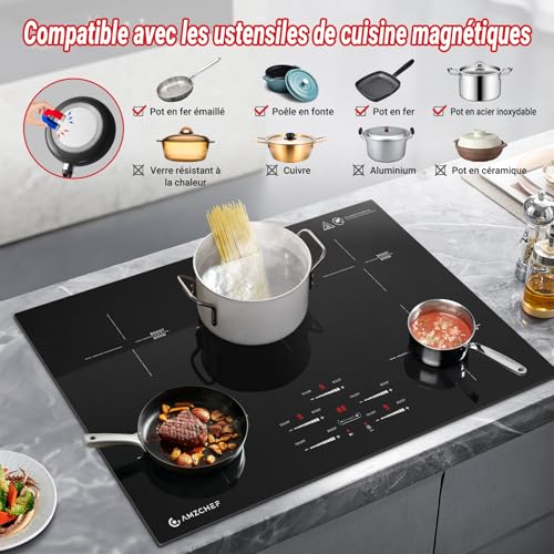 AMZCHEF plaque à induction 80cm, Plaque de cuisson à in...
