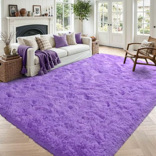 4'x5'3'' Purple Area Rug for Living Room Bedroom Dining Room, Fluffy Shag Soft Plush Furry Carpet Solid Color, Non-Slip Indoor Floor Mat for Kids Home Decor