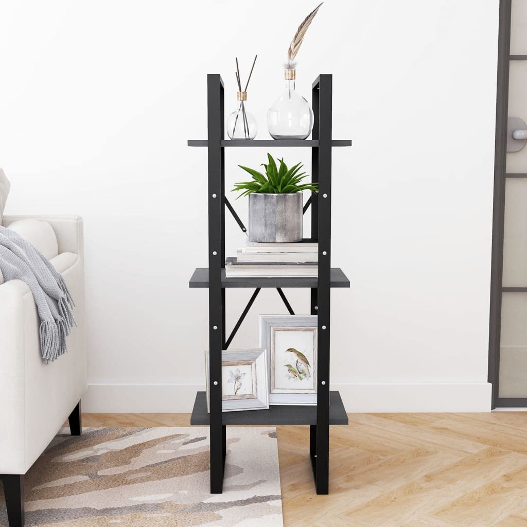 Générique Bibliothek mit 3 Ebenen, Grau, 40 x 30 x 105 cm, massives Kiefernholz | Dekoratives industrielles Regal, großer Stauraum für Bücher, leicht zu reinigen, feuchtes Tuch