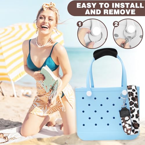 Image of Strap Wrap for Bogg Bag, Accessory for Bagg Bag, With Adjustable Shoulder Leopard Print Crossbody Strap, Black Handle Wrap Protector and Metal Buckle(Style 11)