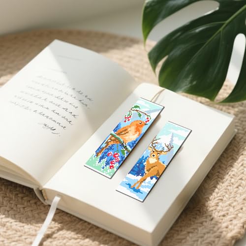 Image of FREEBLOSS 6 Set Cross Stitch Bookmark Kit Winter Animals Pattern Stamped Cross Stitch Kit 11CT Embroidery Kits with Instructions for Beginners Adult 20x6cm /8x2.4inch