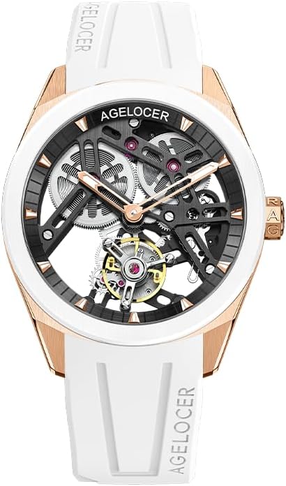 AGELOCER Tourbillon Watches Men, Original Ceramic Bezel Luxury Skeleton Manual Mechanical Watch, Waterproof Sport Watchs, Luminous Reading, Gift