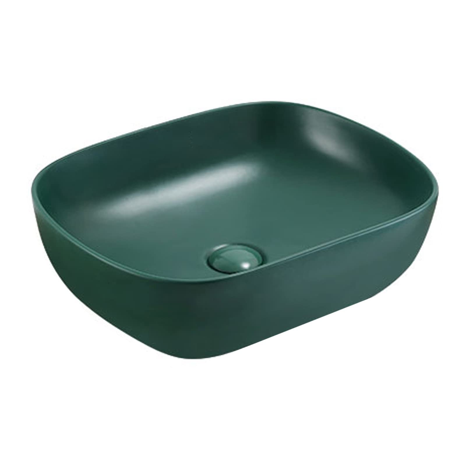 Bathroom Countertop Vessel Sink Ceramic Art Basin Rectangle Bathroom Sink Matte Green Countertop with Drainer Accessories Bathroom Sinks