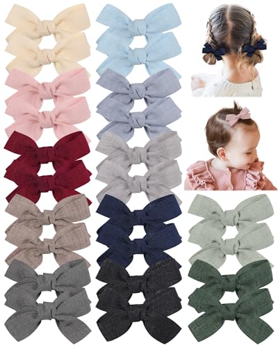 Image of doboi 24PCS 2.8'' Baby Hair Bows Clips Fully Lined Solid Ribbon Mini Bows for Girls Teens Infants Kids Toddlers Newborn