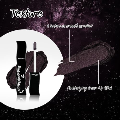 Goth Black Purple Shimmer Lipstick, High Coverage Matte Velvet Dark Base with Lavender Pink Sparkle Lip Tint Stian, Long-Lasting Non-Sticky Buildable Deep Lip Mud for Daily & Halloween Cosplay, Vegan - 3