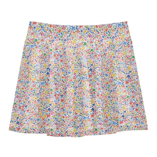 Cute Tiny Florals Girls Athletic Skirts with Built-in Shorts Youth Cheer Skirt with Pockets Flowy Skorts for Little Girl