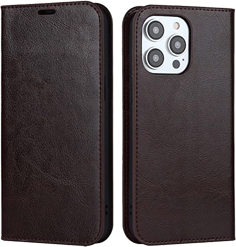Étui portefeuille iPhone 14 Pro housse clapet cuir béquille marron foncé 6.1 2022