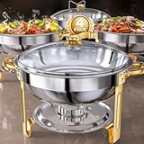 GGIU Chafing Dishes for Buffet Set: 100% Pre-Installed Chafers for Catering - Round Chafing Dish Buffet Set with Lids | Chafers and Buffet Warmers Sets | Serving Food Warmer | Chafers Servers Sets
