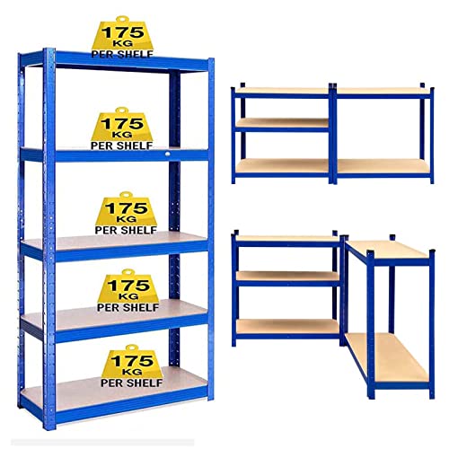 60" Heavy Duty Shelving Unit Metal Shelve, 5 Tier Multi-Use Steel Storage Rack, Bolt-Free Assembly, Adjustable Garage Storage Utility Shelf With Durable Mdf Boards For Home Office Kitchen, Blue #TOP9
