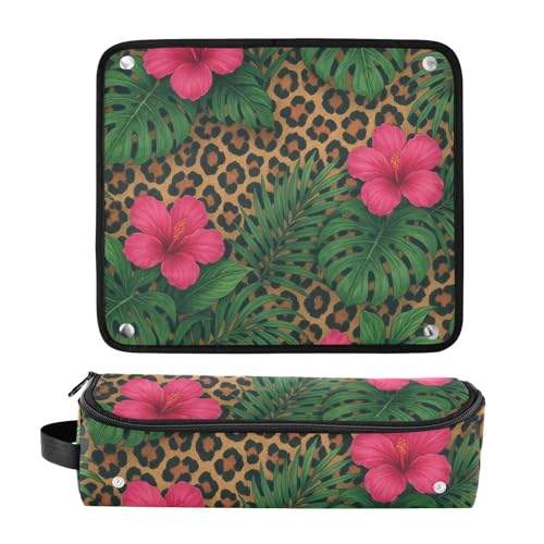 Organizador de Herramientas para Cabello 2 en 1 con Tapete para Plancha, Gran Capacidad para Plancha y Accesorios de Cuidado Capilar, con Estampado Tropical de Leopardo, Portátil para Viaje miniatura 3