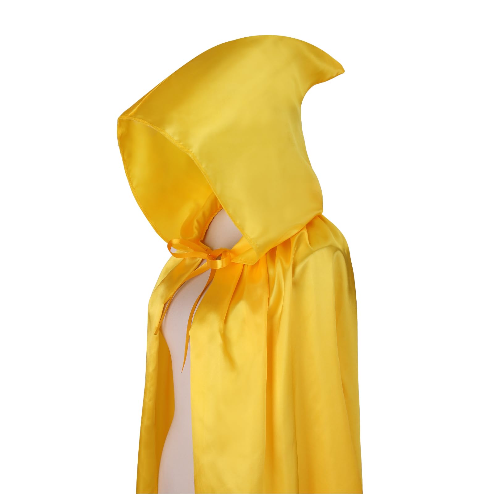 RRCBMD Adult Satin Hooded Cloak Unisex Long Yellow Cape with hood Ponchos Women Men Halloween Cosplay Cloak Costume 43.3Inch - Image 4