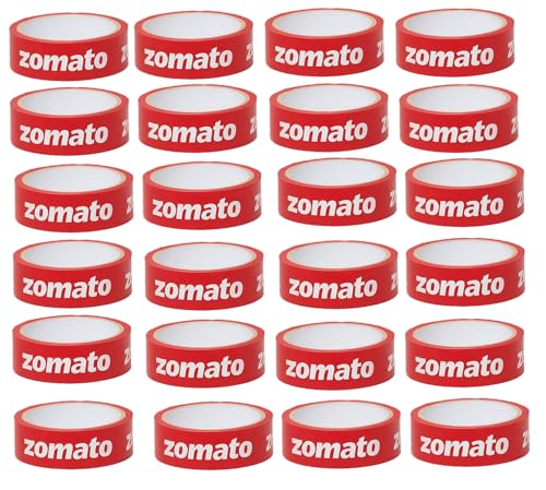 Image of Zomato Printed Packaging Tape - 65 Meters in Length - 24mm (1 Inch) Width-144 Roll Per Pack- High Strength Adhesive Shipping Tape for Carton Sealing, Courier & Parcel Packing