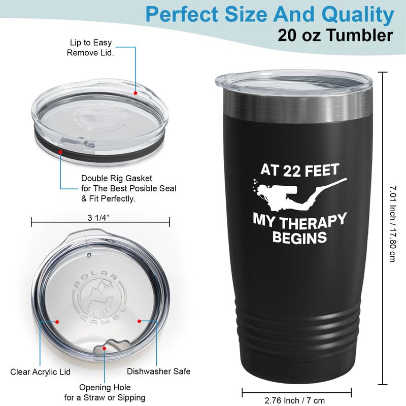 Flairy Land Scuba Diving Tumbler 20oz Black -My Therapy A - Scuba Diver Instructor Snorkeler Free Diving Swimmer