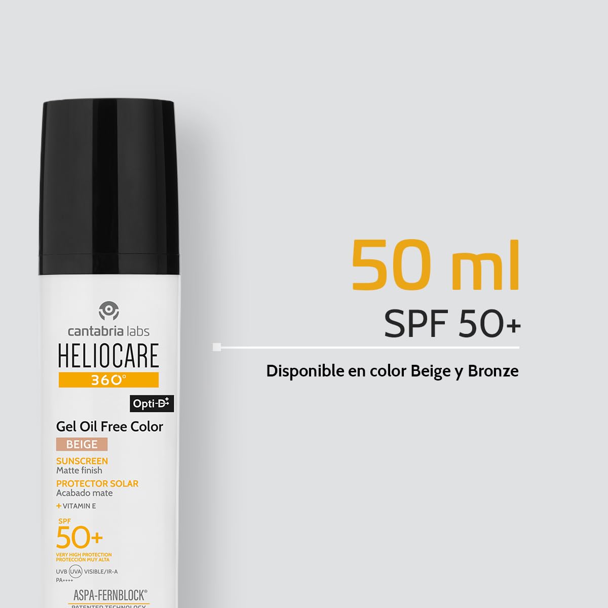 Cantabria Labs - Heliocare 360º Color Gel Oil-Free SPF 50+ - 50 ml - Beige - Fotomaquillaje Matificante - Piel Grasa con tendencia acnéica