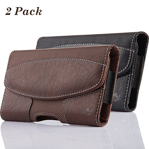 2 Pack iNNEXT iPhone 8 Pouch Case, Universal Premium Horizontal Leather Case Pouch Holster w/Magnetic Closure w/Belt Clip Holster and Belt Loops for iPhone X 7 6S 6 4.7 inch (Brown/Black)