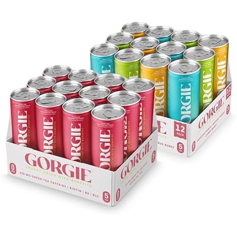 GORGIE Tropical Variety - Watermelon Bundle, Sugar-Free Natural Energy Drink Sparkling, Healthy Energy Drinks - Green Tea, Biotin, B Vitamins, Vegan, & Low Calorie (2 Packs of 12) Cover