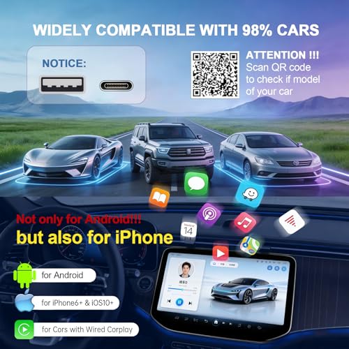 Image of Wireless CarPlay Adapter for Apple iPhone iOS 10+Android Carlife: Plug and Play, Stable Connection Without delay-Wired to Wireless