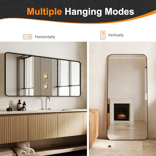 Image of Delma Bathroom Vanity Mirror, Black Framed Mirror for Over Sink, 30x60 | HD glass, distortion-free for makeup and grooming, Sturdy frame, all mounting hardware, hangs horizontal or vertical