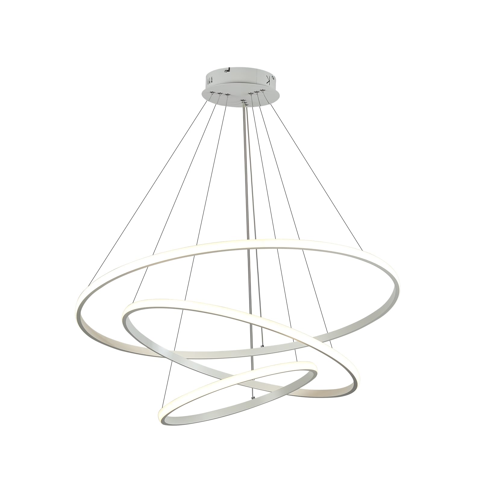 Minifair White Led Chandeliers Ceiling Light,Dimmable 3 Ring Acrylic Chandelier Lighting Fixture, Adjustable Pendant Light For Kitchen Island Dining Room Living Room Foyer Hanging 40+60+80Cm/(15.7+23.6+31.5In)