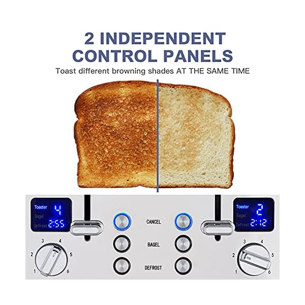   CUSIMAX-4-Slice-Toaster-Ultra-Clear-LED-Display-Extra-Wide-Slots-Dual-Control-Panels-of-6-Shade-Settings-CancelBagelDefrost-Function-Removable-Crumb-Trays-Stainless-Steel-Toaster