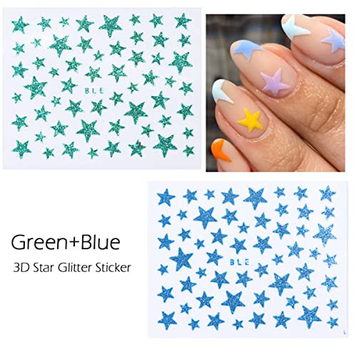 Glitter Stars Nails Art Stickers Decals 3D Nail Slider Sparkly Shiny Nails Stickers Powder Star Nail Art Design Self Adhesive Nail Supplies 10 Colors Star Nail Stickers For Women Manicure Decoration #TOP4