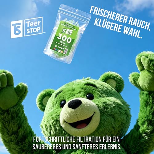 TS Teer Stop Premium Zigarettenfilter Aufsatz, 300 Plastik Filter Zigaretten, 8mm, Mikrofilter für Fertig- & Selbstgedrehte, Wiederverwendbare Zigarettenspitze