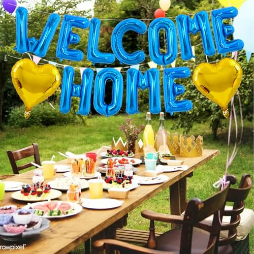 Image of TONIFUL 16 Inch Blue WELCOME HOME Foil Letter Balloons Banner Decorations