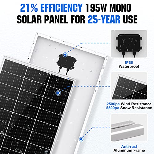 Eco-Worthy 800W Solar Wind Power Kit: 1X 400W Wind Turbine Generator With Hybrid Controller + 2X 195W Mono Solar Panel For Home/Rv/Boat/Farm/Street Light And Off-Grid Appliances #TOP4