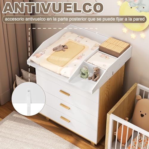 Miniatura 6 de Woltu Cambiador Para Bebé 80x74,5x13,5 Cm, Tapa Cambiador De Madera Con Estantes De Almacenamiento, Compatible Con Cómoda, Lavadora O Armario