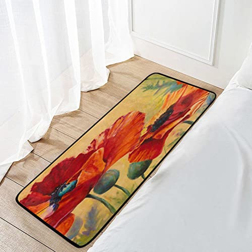 Cataku Tropical Poppy Flower Area Rug 39X20 Inches Polyester Area Rug Floor Rug Runner Washable Carpet Mat For Kitchen Dinning Room Home Decorative #TOP6