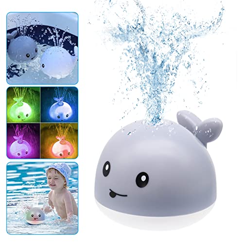 Wepai Jouet de Bain bébé,Jouet de Bain Amusant à Jets d'eau avec détecteur, Jouet de Bain pour Bebe avec Fontaine et lumière LED, pour Jeux de Bain bébé 1 an(Gris Brillant) Cover