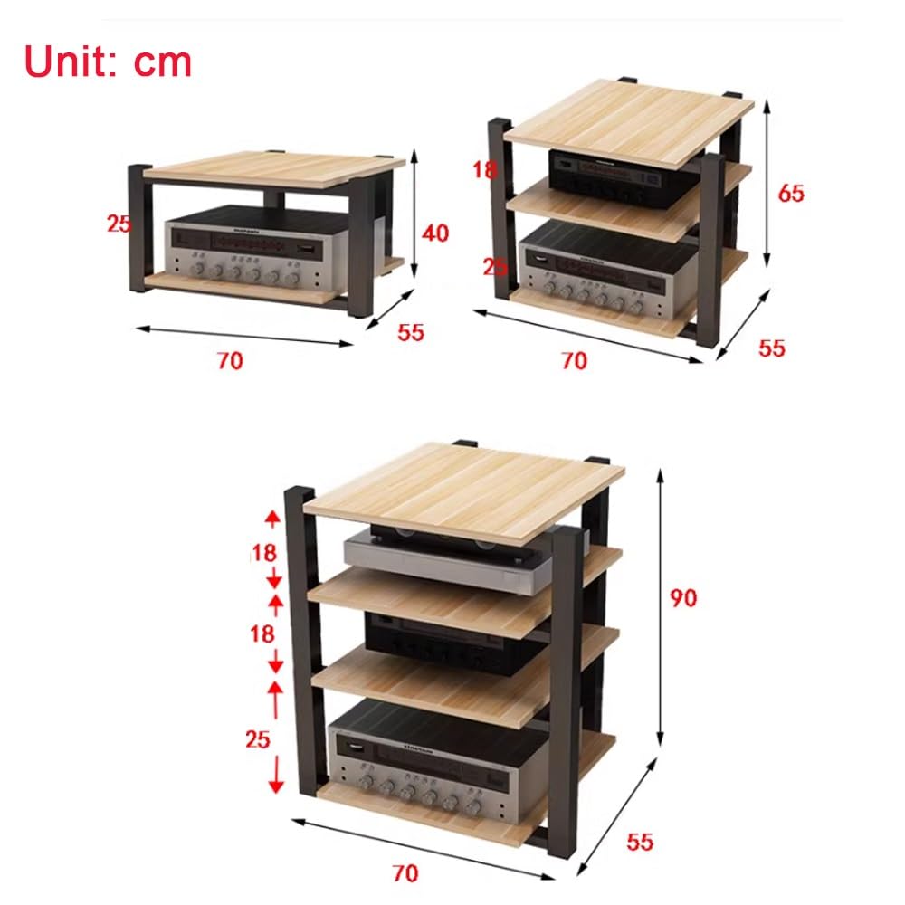 Plattenspieler mit 4 Ebenen, AV-Media-Tower, bodenstehendes Audio-Rack, Eck-Media-Center, Stereo-Schrank aus Holz und Stahl (Schwarz Walnuss, 4 Ebenen)