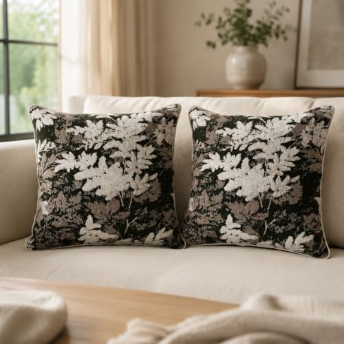 JoraLion Vintage Leaf 18x18 Throw Pillow Covers Chenille Forest Green