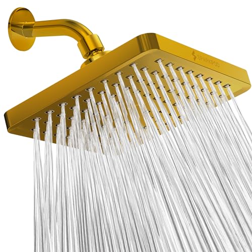 SparkPod Fixed Shower Head - High Pressure Rain - Luxury Modern Look - Easy No-Tool Installation - Perfect Adjustable Replacement for Your Bathroom Shower Heads (20 cm Square, Egyptian Gold)