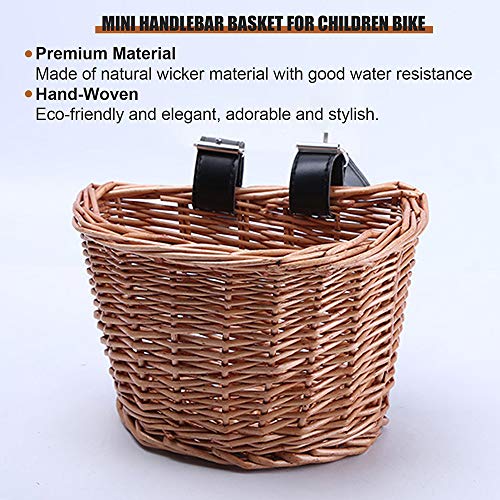 Mini cesta de guiador, Romacci Cesta de guiador em forma de D para crianças bicicleta de vime guiado