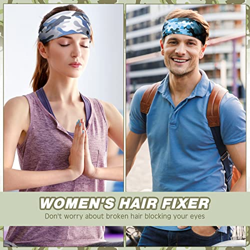 Image of 18 Pcs Sports Sweatbands for Men Women Camo Headbands Workout Non Slip Headbands Breathable Head Band Fitness Stretchy Unisex Hairband for Yoga Running Cycling Ball
