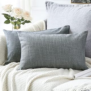 Artscope White Cushion Cover Set of 2 Linen Decorative Square Pillowcase Pillow Cover 30x50cm for Home Decor Sofa Bedroom Car 12x20 Inch
