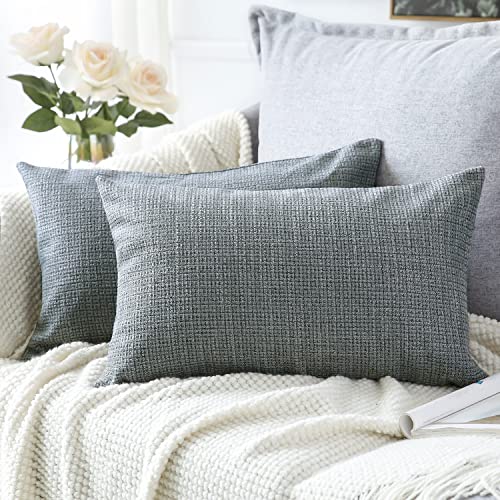 Artscope Cushion Covers Set of 2 Linen Decorative Square Pillowcases Pillow Covers 30x50cmfor Home Decor Sofa Bedroom Car (Dark Gray, 12x20)