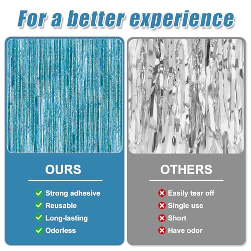 Image of Crosize 7 Pack 3.3 x 9.9 ft Laser Blue Foil Fringe Curtains Party Decorations, Laser Blue Tinsel Curtain Backdrop for Parties, Door Streamers, Glitter Streamer Backdrop for Birthday Decoration
