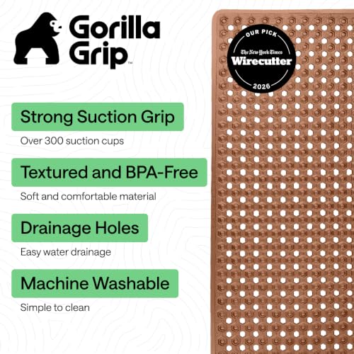 Image of GORILLA GRIP Bath Tub Shower Mat, Bathtub Floor Liner, 35x16 Brown