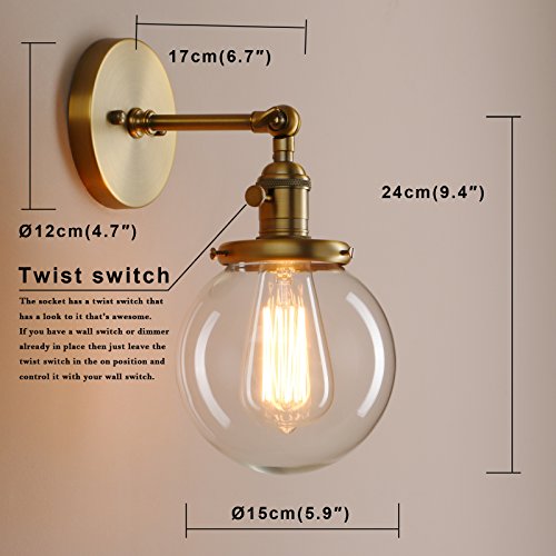 Pathson Industrial Wall Sconce With Round Clear Glass Globe Shade, Vintage Style Wall Lamp Farmhouse Wall Light Fixtures For Loft Bathroom Bedroom #TOP1